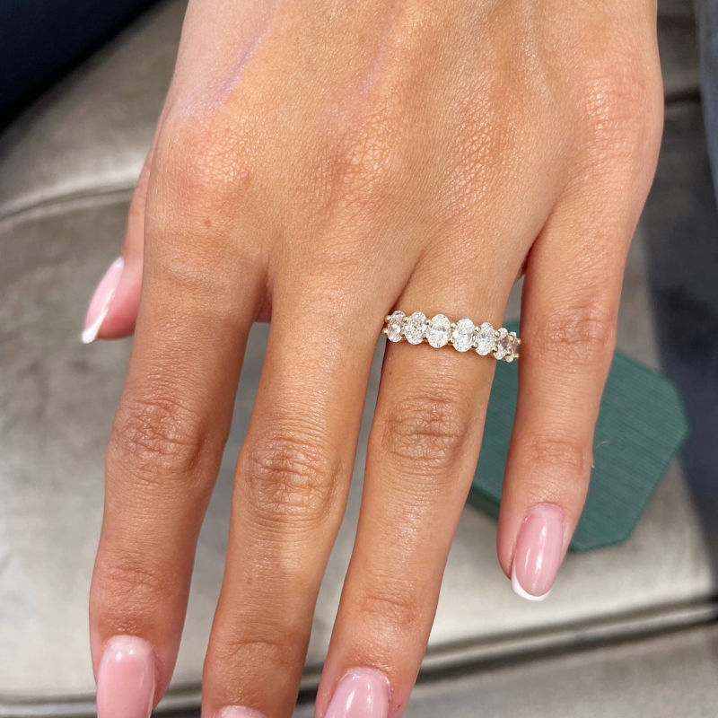 18K Yellow Gold Oval Cut Half Eternity Women Ring HPHT Lab Diamond Rings For Women 7 Stones 4.6*3.3MM Oval Wedding Anniversary Ring Gift