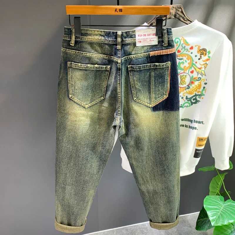 Retro jeans mens loose oversized fashionable patchwork design casual wide leg pants trend dad pants pocket pants X250220