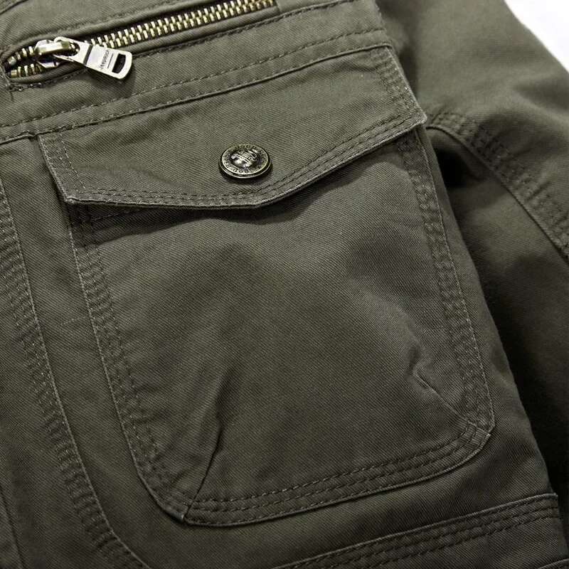 Men's Multi-Pocket Military Jacket, Casual Coat, Cotton, Large Size 7XL 8XL, Spring Autumn
