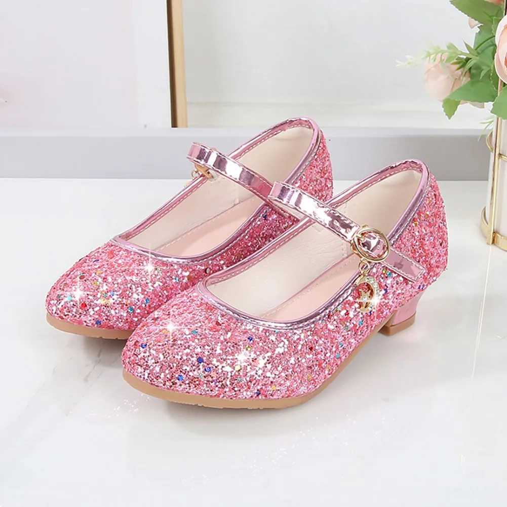 Princess Kids Girls Party Shining Shoes Anti-slip Soft Children Sequins High Heels Shoes Birthday Holiday Casual Shoes X250220