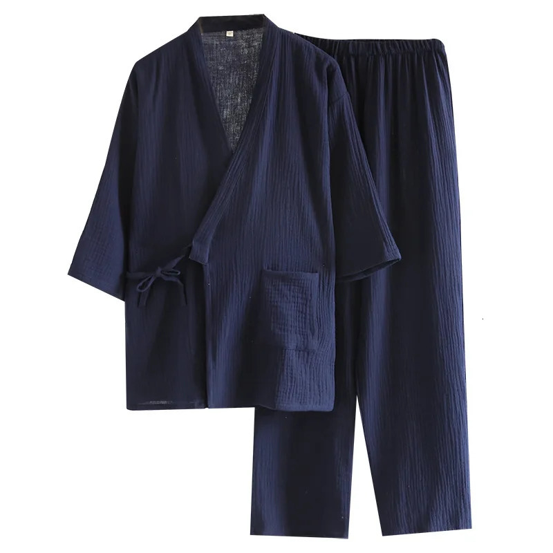 SpringAutumn Japanese Kimono Mens Pajamas Men Sleepwear Male Thin Gauze Cotton LaceUp Top Pants Loose Twopiece Homewear 250220