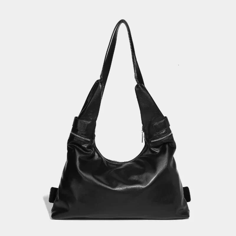 Black Punk Crossbody Women Multiple Pockets Wide Strap Rivet Ruched Belt Buckle Shoulder Bag Fashion Chic Designer Handbag