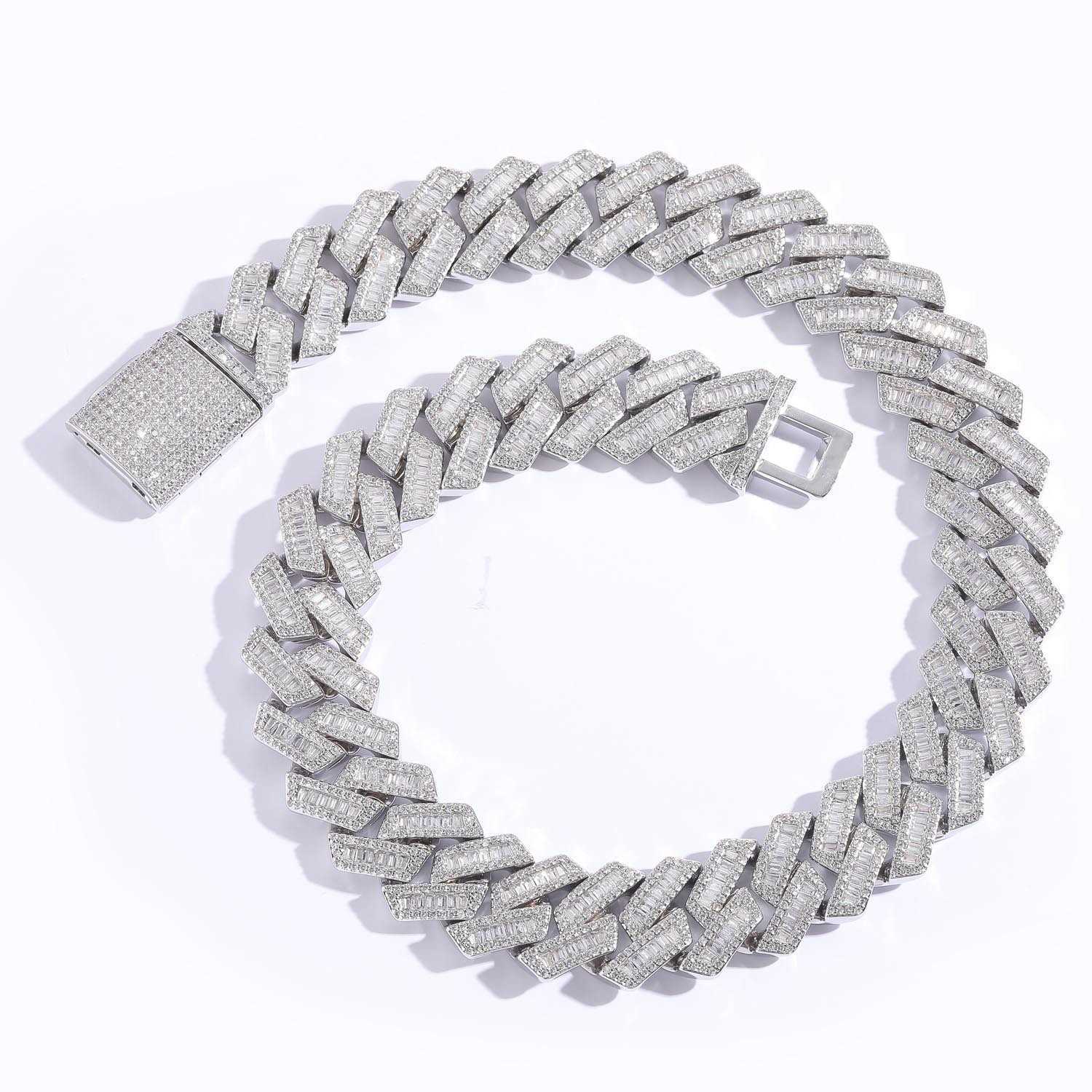 AAA GEMS Hip Hop Jewelry 20MM White Gold Plated Iced Out Cuban Link CZ Prong Cuban Link Chain Necklace Diamond Cuban Chain