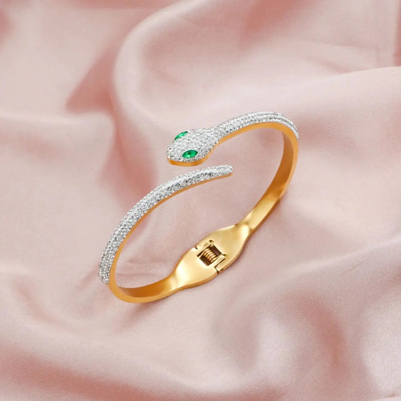 1 Piece Stainless Steel Zircon Snake Shaped Bracelet Jewelry Women Non Tarnish Snake Cuff Head Shape Bangles Party Gifts 250220