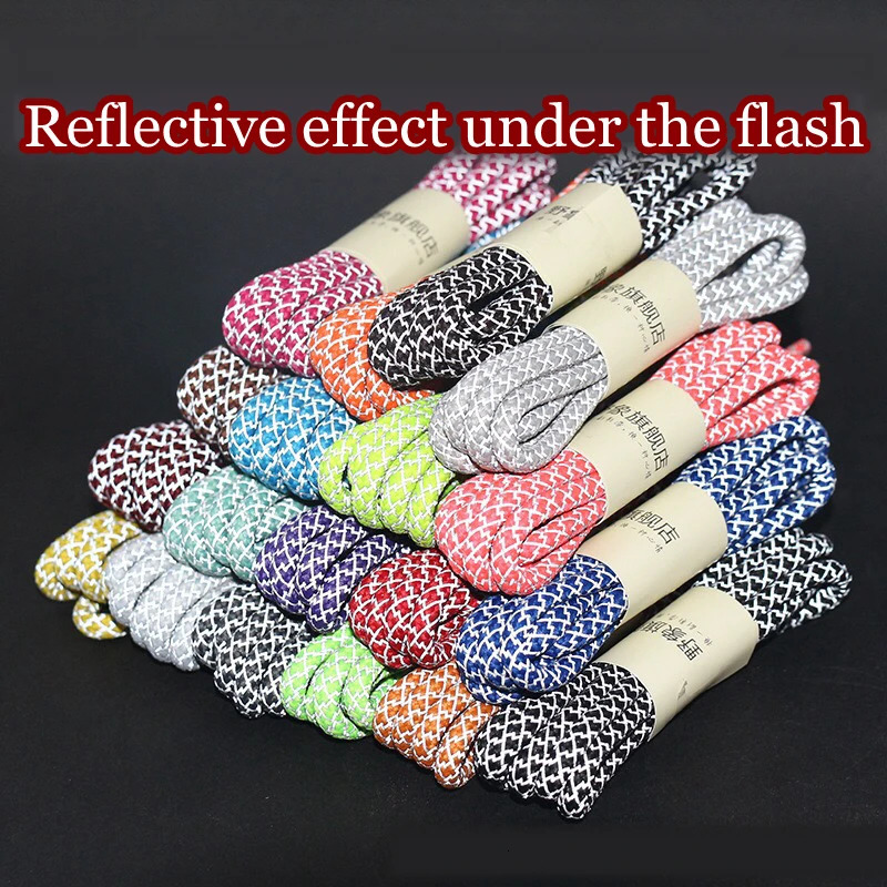1Pair 19 Colors Reflective Shoelaces Round Sneakers Shoe Laces Kids Adult Outdoor Sports Length 100 120 140 160CM w250219