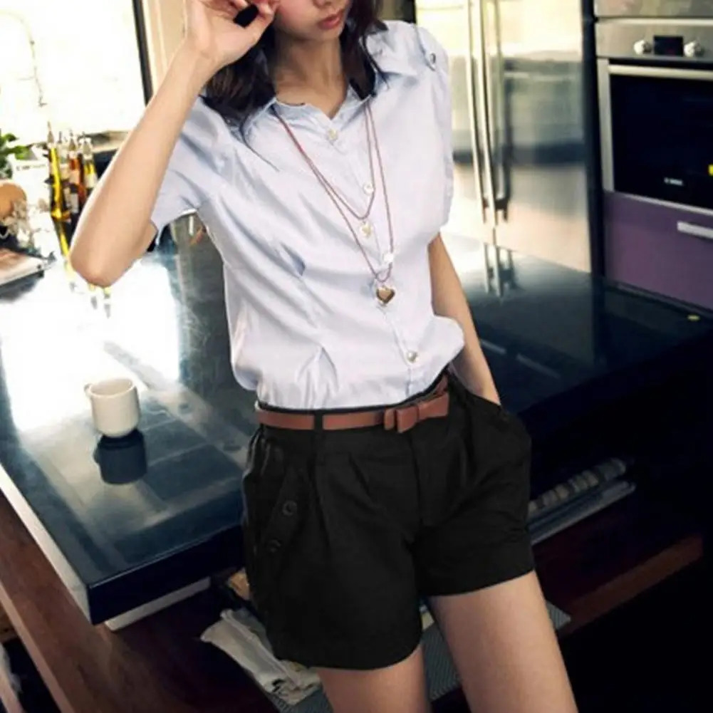 Women Summer Shorts Solid Color Straight Button Decor Daily Wear Shorts High Waist Casual Women Short Pants Female Clothes 250214
