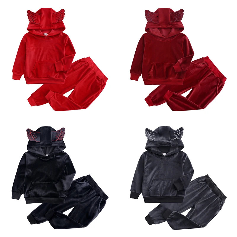 Kids Baby Boy Girl Velvet Tracksuit Clothes Toddler Velour Hoodie Sweatshirt TopsSweatpants Children Athletic Sweatsuit Outfits 250220