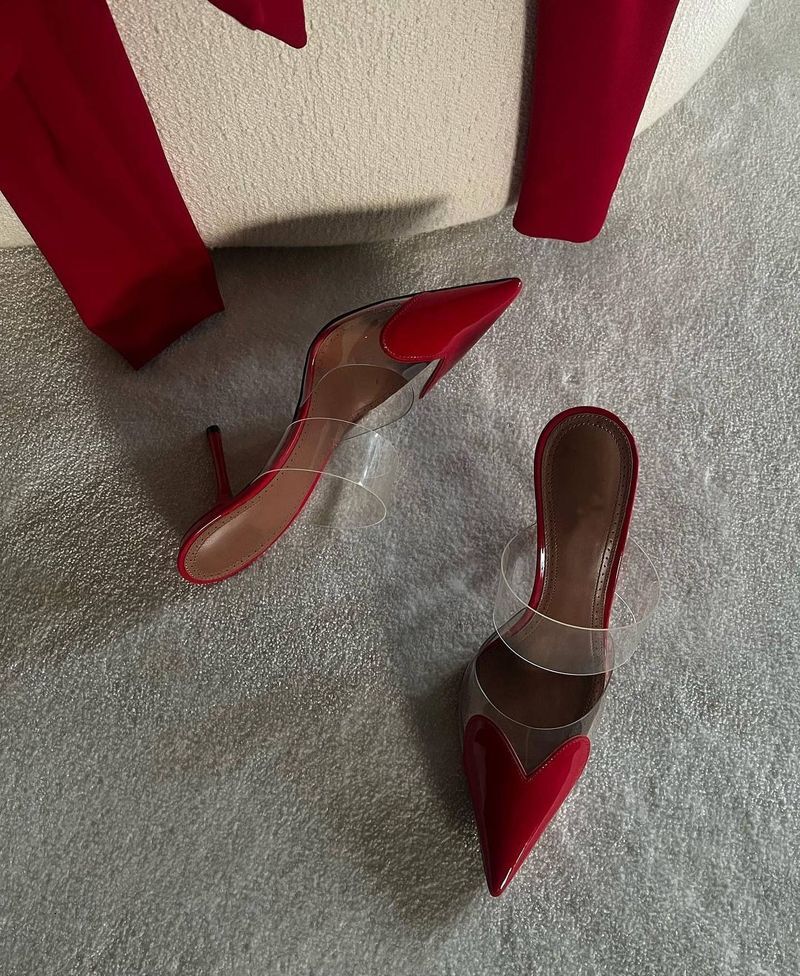 Ladies New Pointed Shallow Mouth Love Ing PVC High Heel Sandals