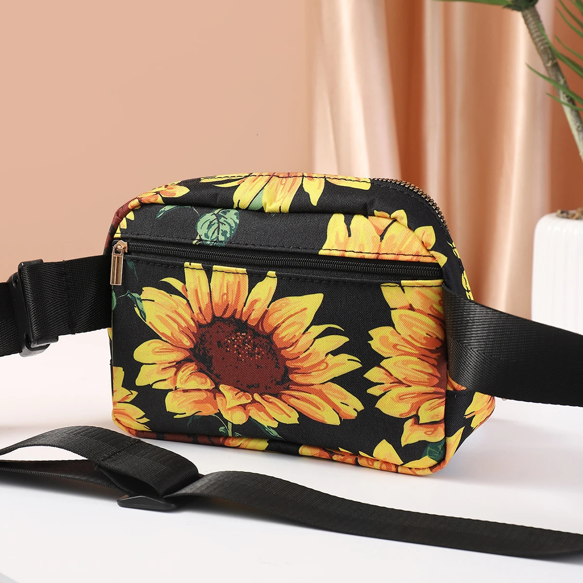 Sunflower pattern waist bag for men and women waterproof stain resistant chest large capacity storage 250219