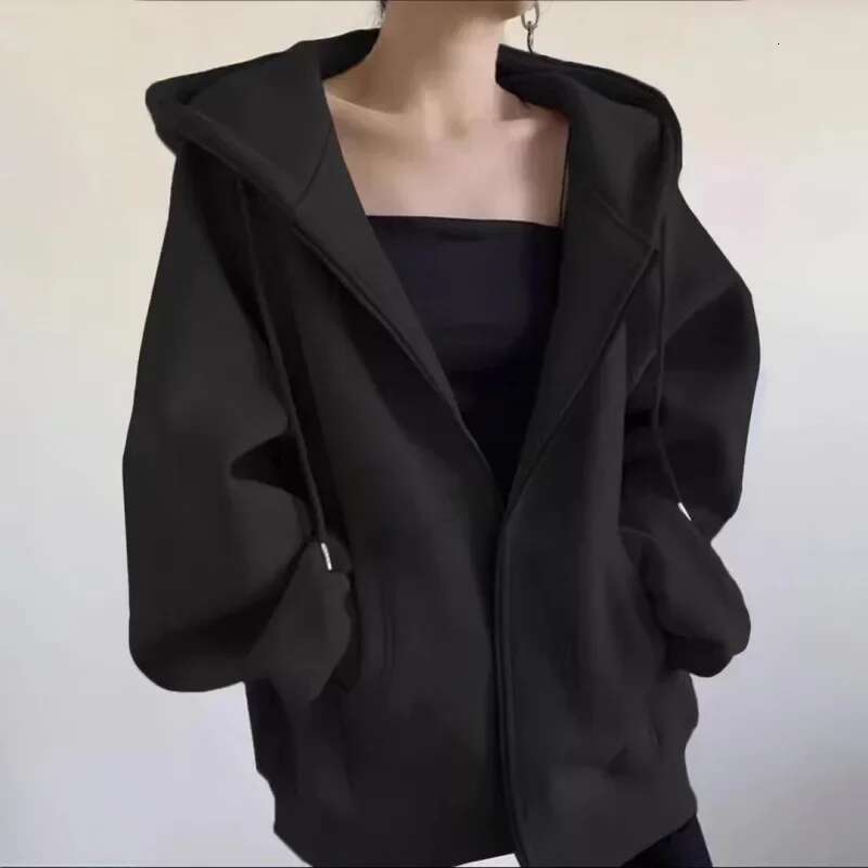 Fashion Women's Oversize Hooded Cardigan Thin Jacket Loose Comfortable Autumn Zip Up Top New Arrival Casual Style