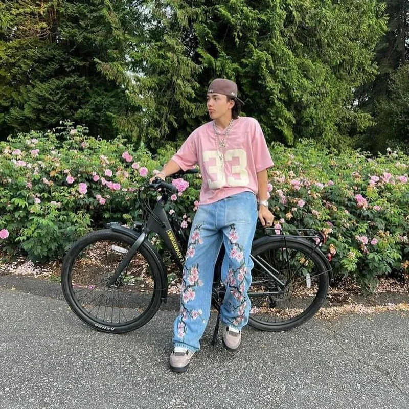 Y2K Baggy Jeans Harajuku vintage cherry blossom y high quality jeans streetwear Hip Hop gothic men women wide leg 250219