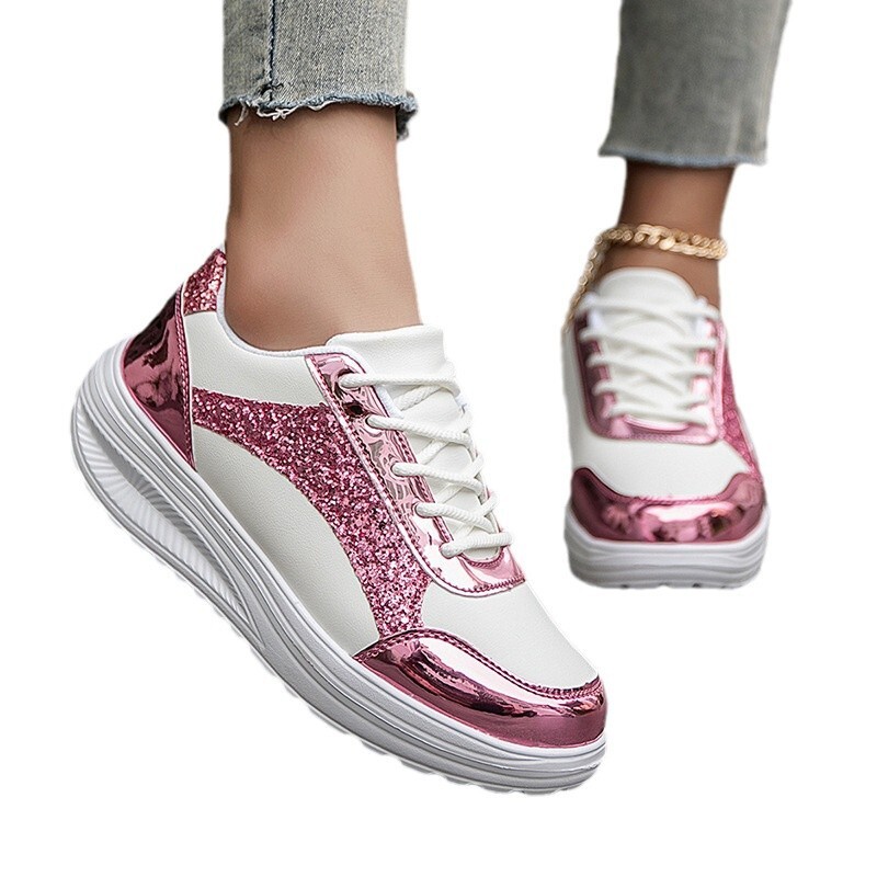 New Plus Size Fashion Style Designer Shoes White Autumn Color Blocked Sequins Personalized Student Flat Bottom Casual Sports Shoes White Shoes