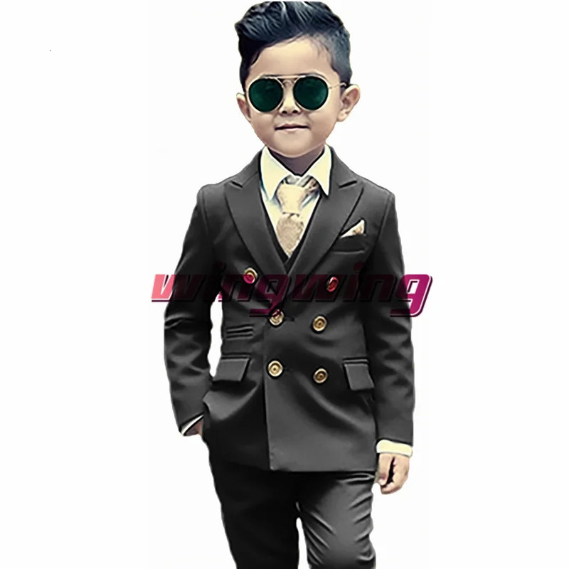 Green Boys Suit Wedding Two Piece Double Breasted Jacket Pants Fashion Gold Button Clothes Kids Blazer 250219