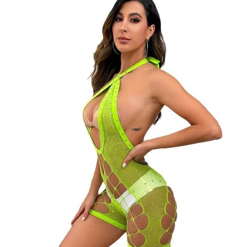 Shiny Mesh Underwear With Diamonds Bodysuit Women Sexy Evening Dresses Hot Long Jumpsuits Sex Shop Stockings Shoes Clothing Porn W250220