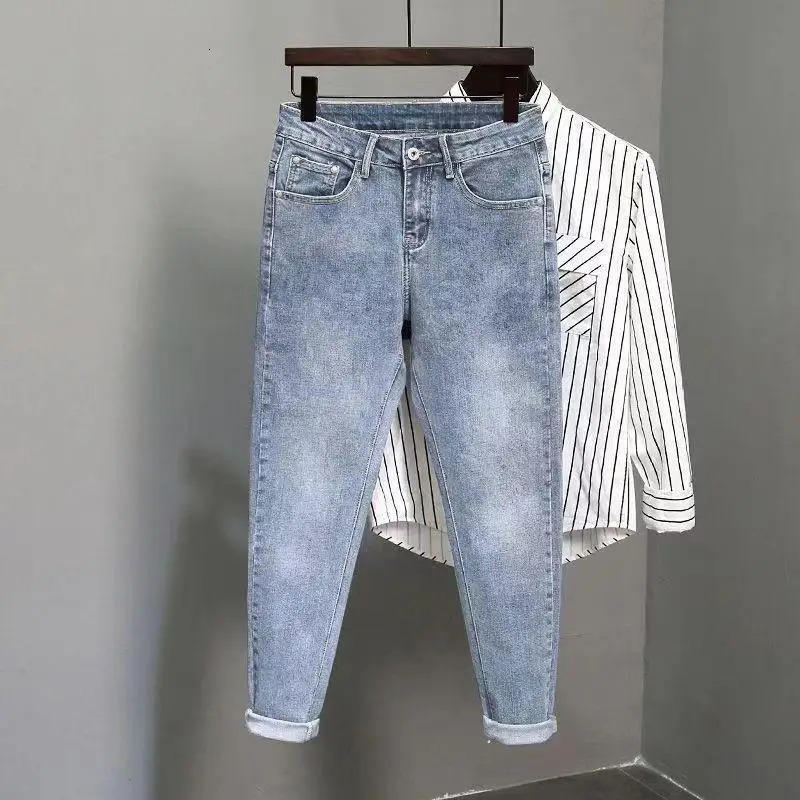 Mens Jeans Work Wear Stretch Elastic Retro Casual Male Cowboy Pants Tapered Black Stacked Trousers Korean Autumn Regular 250219