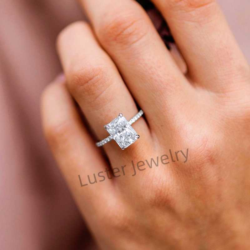 Luster Jewelry Women 10/14k Engagement Diamond baguette Moissanite Ring Real Gold Jewelry 18k With Certificate