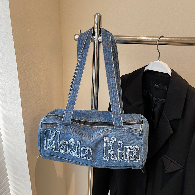 Korean Matinkim Denim Casual Underarm Shoulder Bag, Trendy And Cool, Large Capacity Bowling Tote Bag