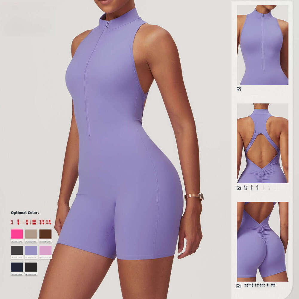 Spring high-intensity exercise back yoga with zipper, nude feeg, tight fitting jumpsuit for women 8594, 2025 temperament versatile new trendy clothing