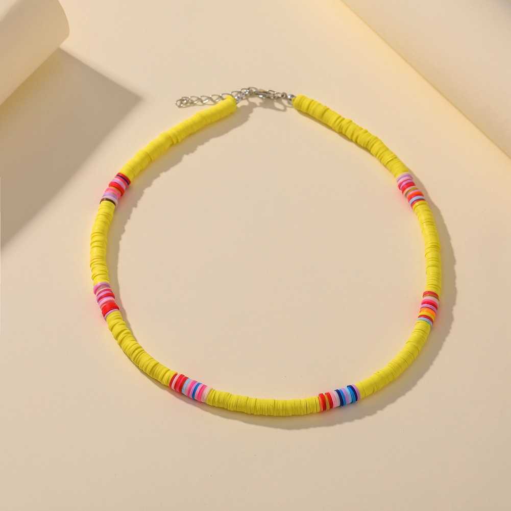 Pendant Necklaces Ins beach style colorful soft pottery piece string necklace Bohemian colorful collarbone chain set H25219