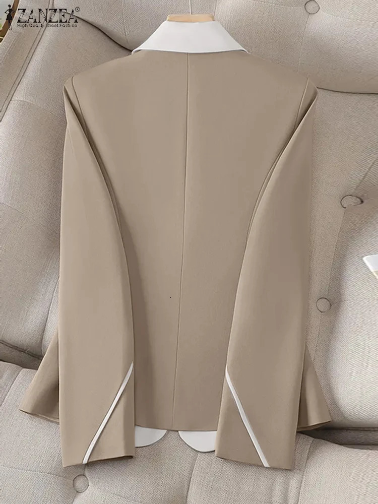 ZANZEA Spring Buttons Thin Outwears Women Formal Blazer Vintage Colorblock Waisted Coats Office Lady Long Sleeve Jackets 250213