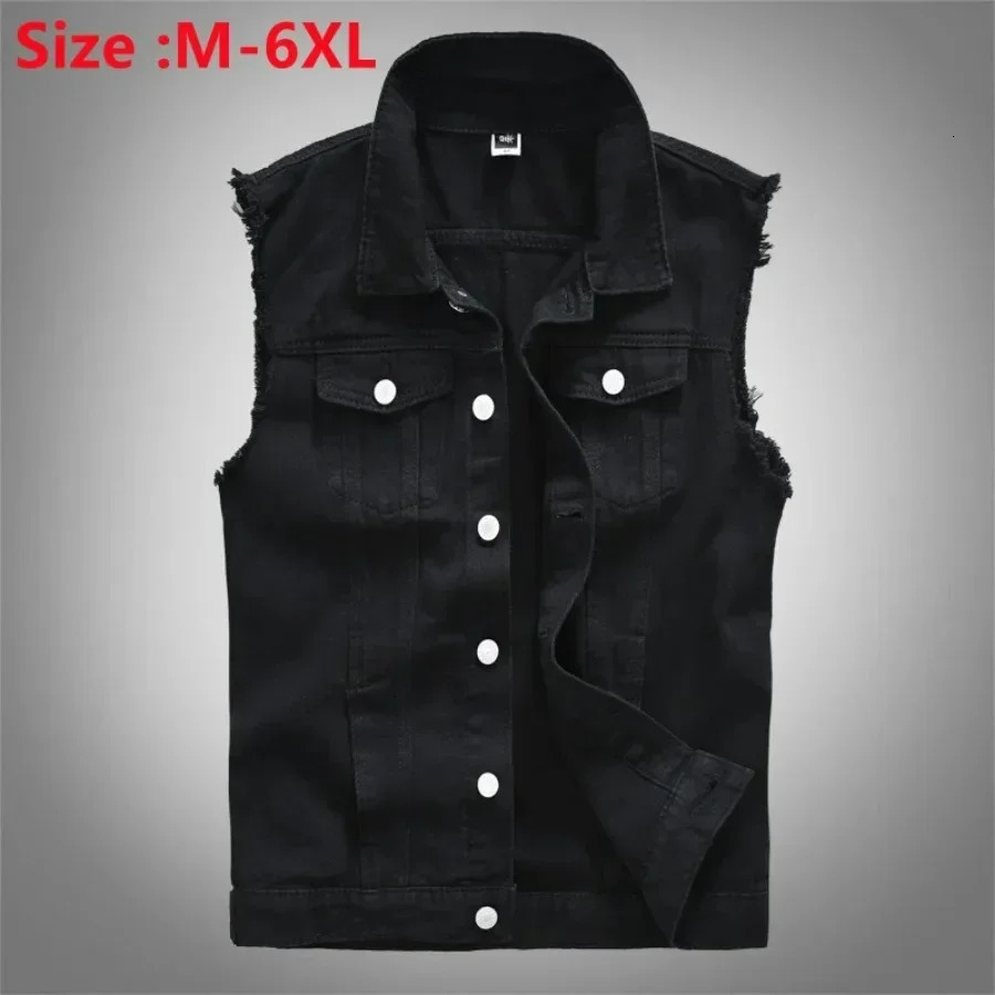 Mens Sleeveless Jeans Vest Black Denim Vest for Men Casual Cowboy Horse Clip Cowboy Vest Fashion Cowboy Tops 5XL 6XL 250219