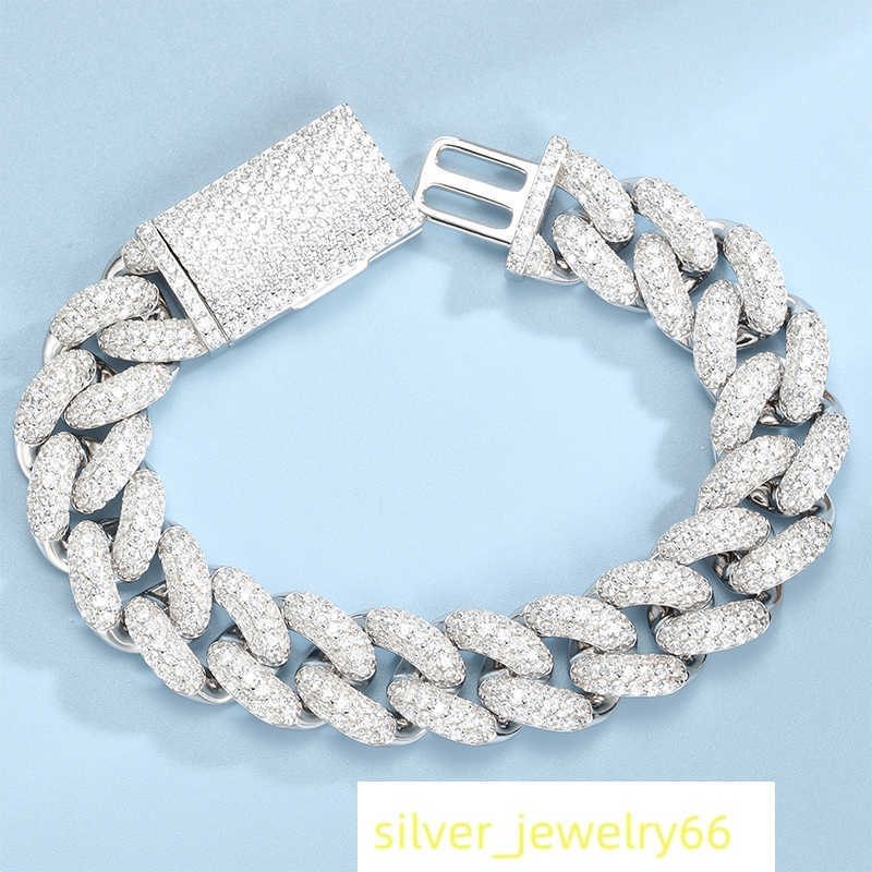 Wholesale Buss Down 25cts Sterling Silver Cuban Llink Hip Hop 18K White Gold Plated Moissanite Cuban Bracelet for Men