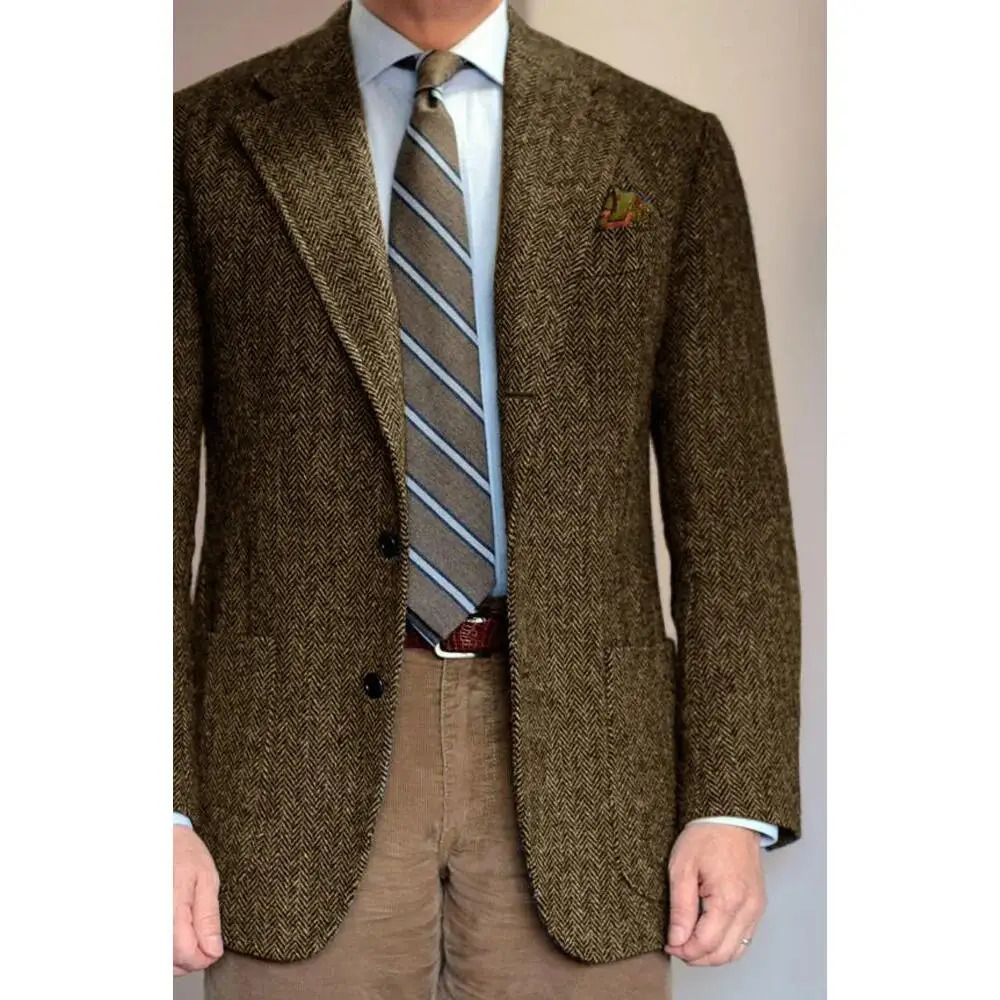 Mens set gray jacket ballroom grooms tailcoat herringbone wool tweed single chest formal business jacket for weddings outerwear only 250220