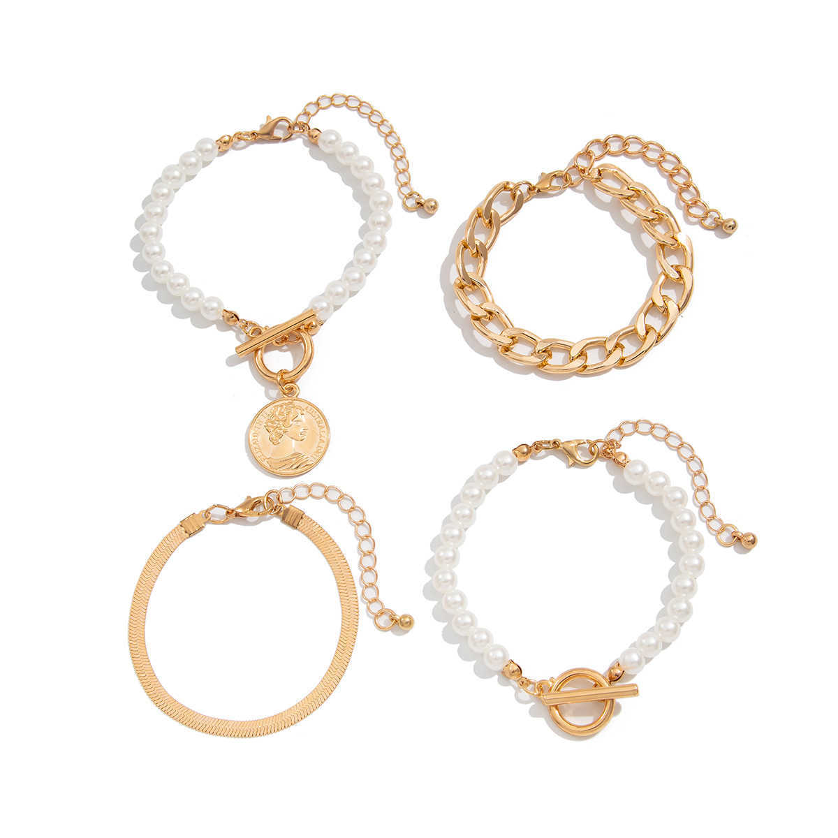 Charm Bracelets Jewelry ins Pearl Beads Flat Snake Chain Bracelet Irregular Metallic Brelet Set H25220 2 2OUM