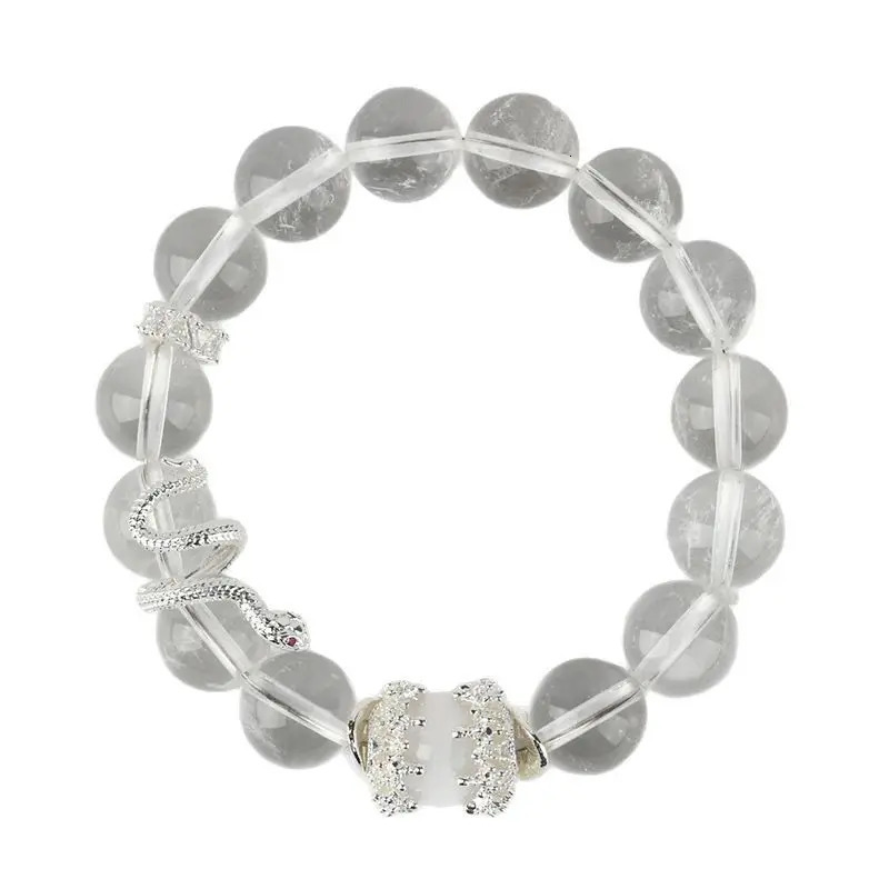 Natural White Crystal White Agate Zodiac Snake Bracelet Large Beads Original Ladies Hand String Good Lucky Mascot Jewelry 250220