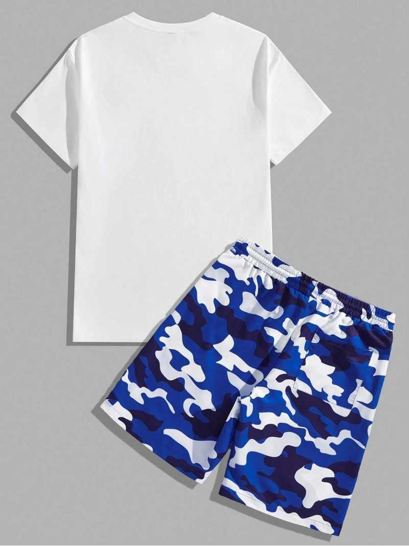 Men's Tracksuits Trendy Mens Round Neck T Short Sleeve Set Camouflage Bear Printed Pattern T Shirt and Shorts Casual Mens Two Piece Set z250220