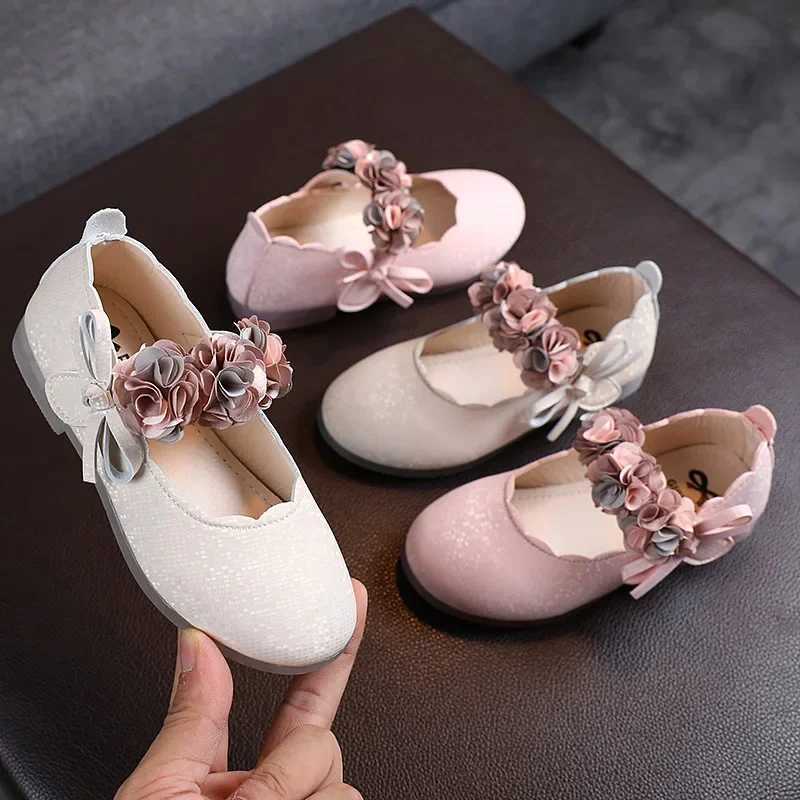 Childrens Flower Leather Shoes Korean Style Girls Crystal Cute Sweet Fashion Princess Shoes for Party Wedding Bow Shoes X250220