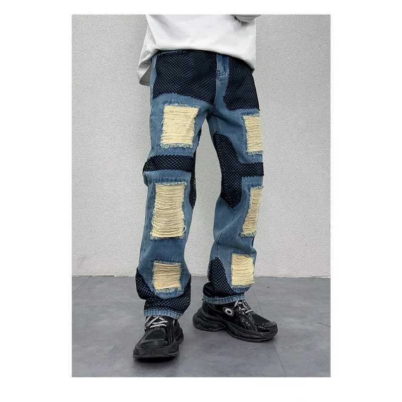 2024 New Y2K American Retro Scrape Jeans Mens Loose oversize Washed Old Street Handsome Mop Pants X250220