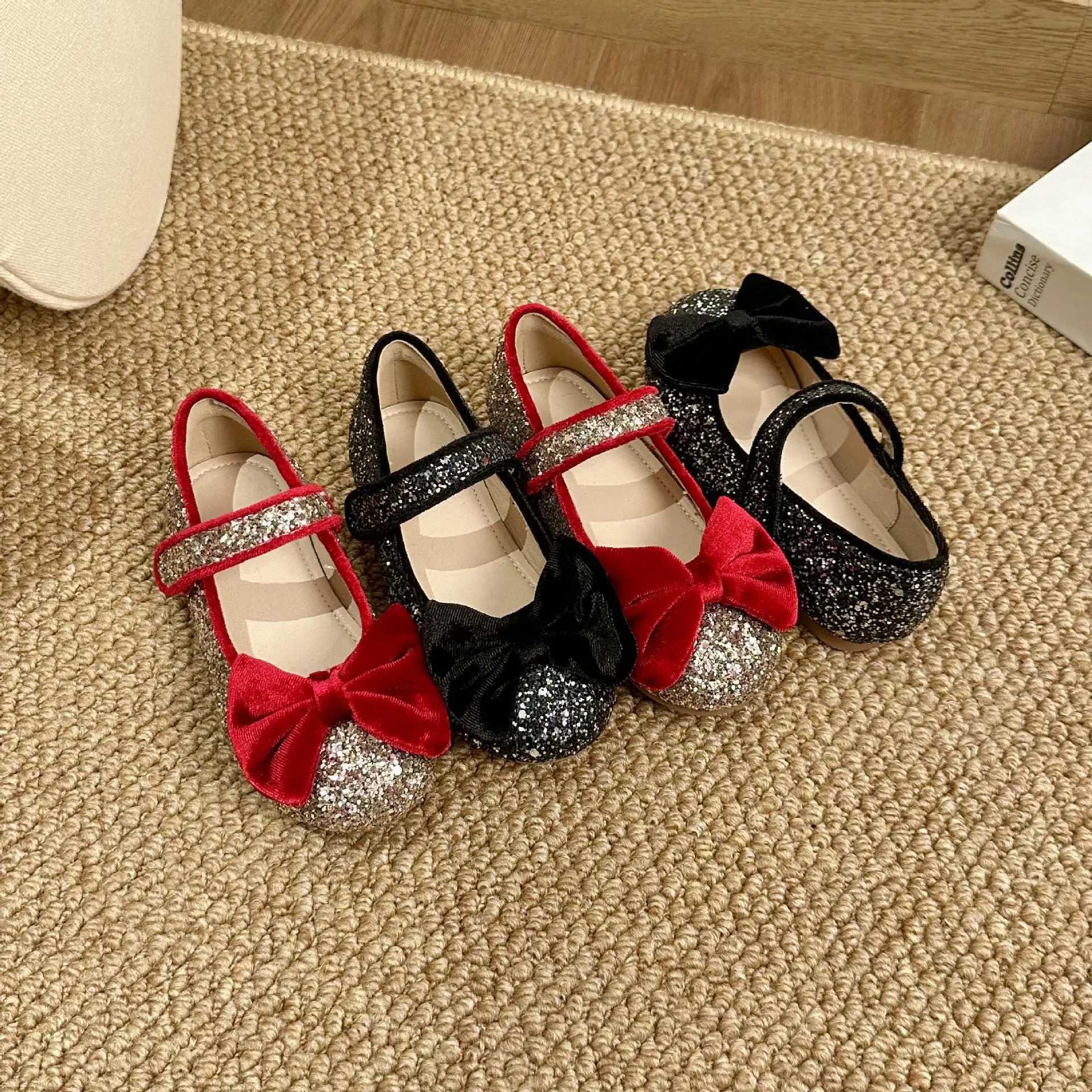 Girls Shoes Bowknot Bling Princess Shoes Vintage Children Wedding Flower Girl Footwear Party Toddler Infant First Step 3-8 Years X250220