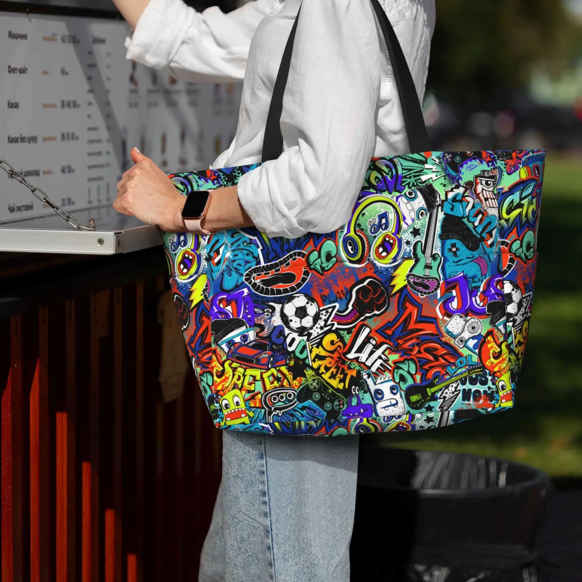 Graffiti waterproof beach handbag ladies large capacity storage bag travel vacation swimming handbag Z250219