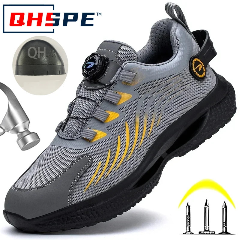 Rotating Button Safety Shoes Men Antismash Antipuncture Work Fashion Sport Security Protective Boots 250219