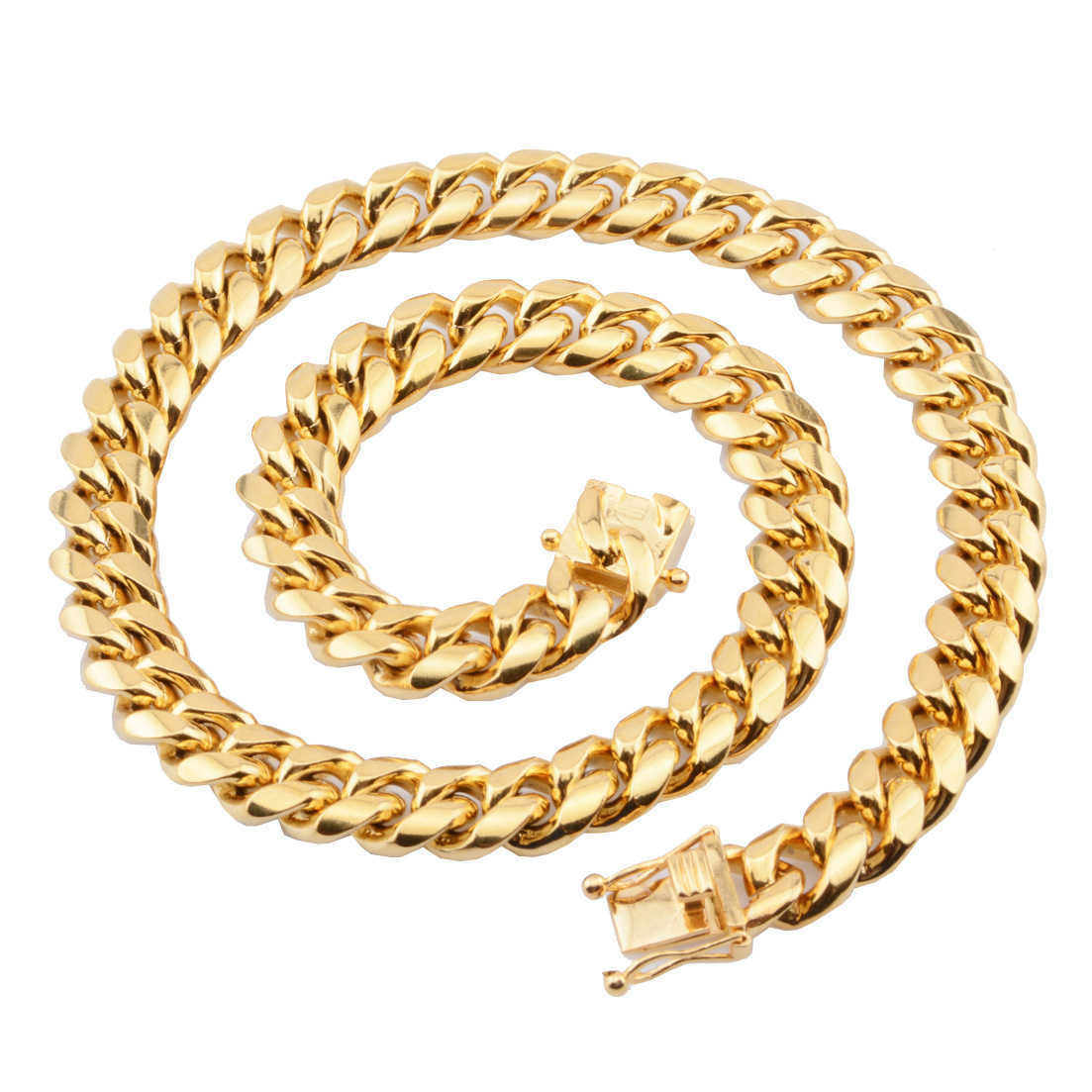 High Quality Cuban Chain Necklaces Stainless Steel Gold Plated 8mm-18mm Heavy Solid Miami Cuban Link Chain Hip Hop Necklace