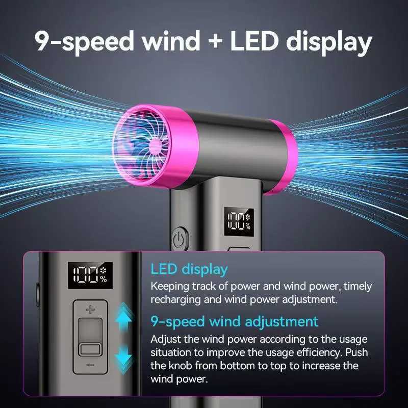 Portable Wireless Hair Dryer Multifunctional Air Duster Travel USB Rechargeable 0000RPM High Speed Blow Dryer Only Cold Wind W250220
