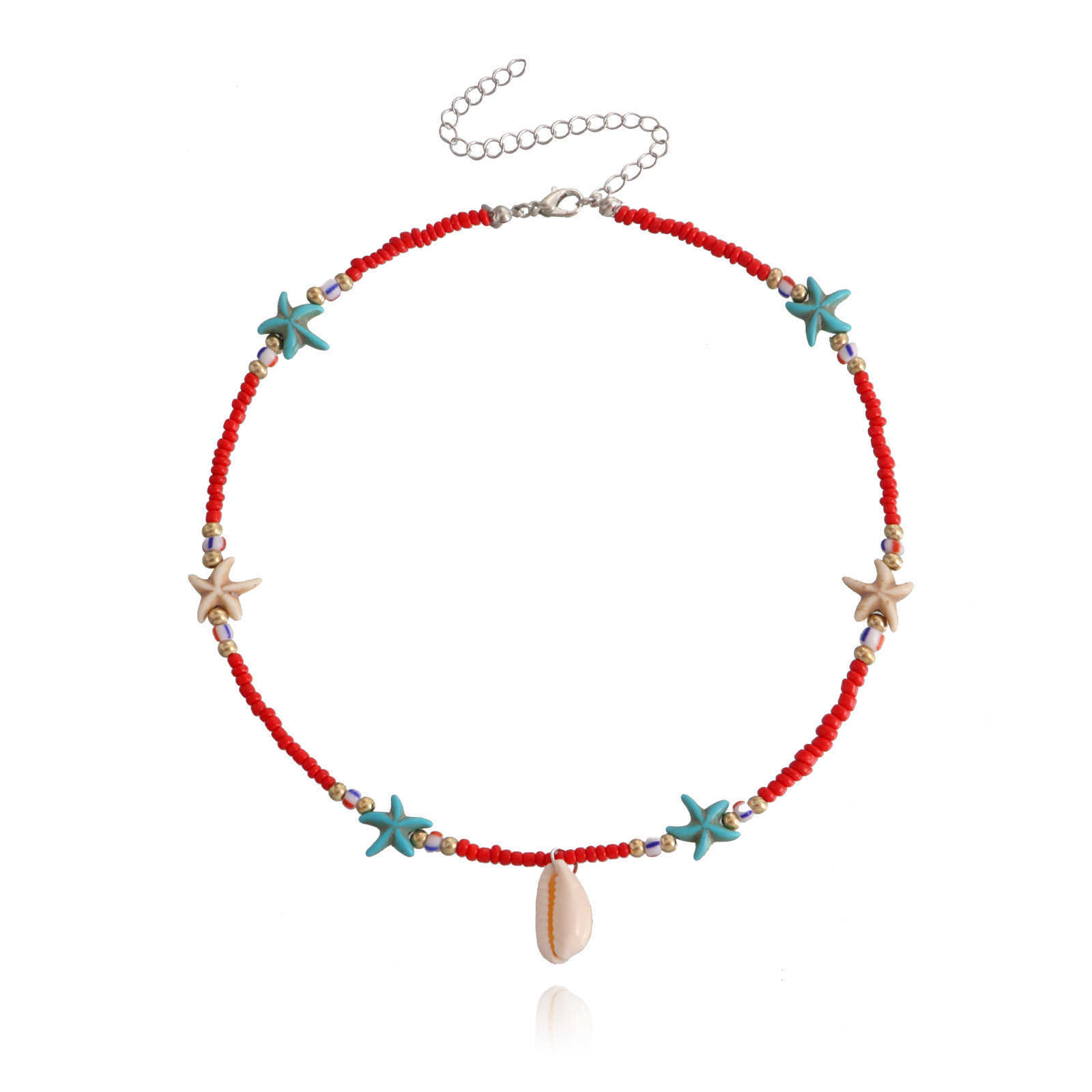 Pendant Necklaces Accessories Bohemian color rice beads starfish Shell Pendant Necklace womens ocean style womens Necklace H25219
