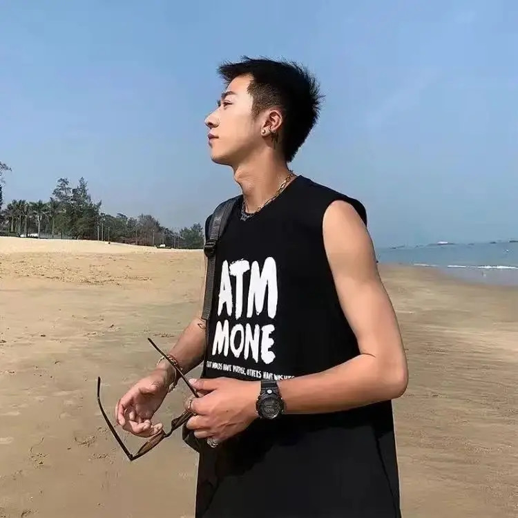 Loose large size vest mens Hong Kong style summer casual sleeveless T-shirt mens versatile breathable sports pullover 250219