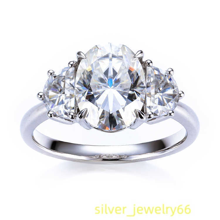 American Style Classic Wedding Diamond Ring White Moissanite 3.0 CT Oval Centre 3 Stone Trilogy Solid 18K Gold Ring for Women