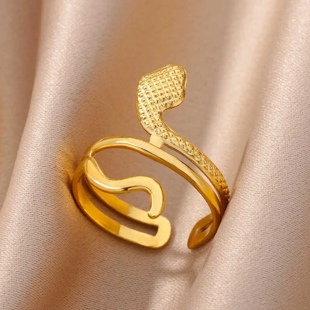 Snake Rings for wen Men Gold Color stainless steel Open Adjustable Rings Vintage Gothic Punk Party Aesthetic Jewelry Gift X250220