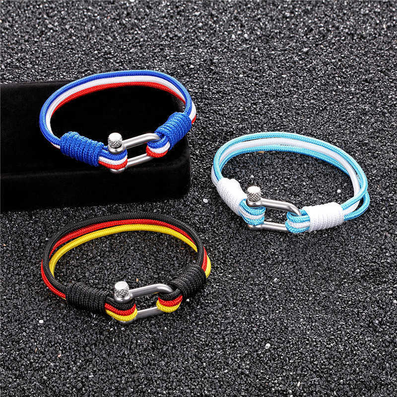 Charm Bracelets New stainless steel u-button fashion world cup flag umbrella rope mens and womens universal Bracelet H25220