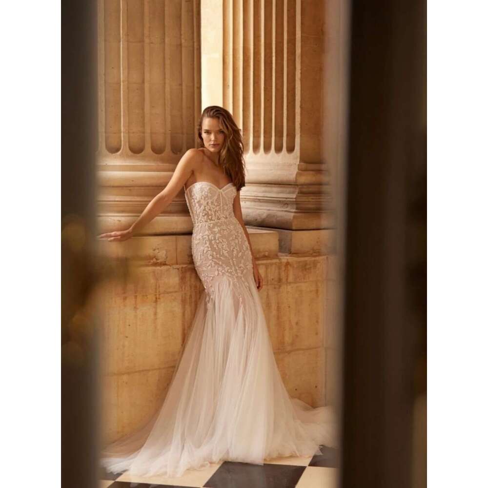Women's Stylish Mermaid Romantic Wedding Appliques Corset Fringed Bride Wear Sweet Custom Classic Bright Bridal Dress