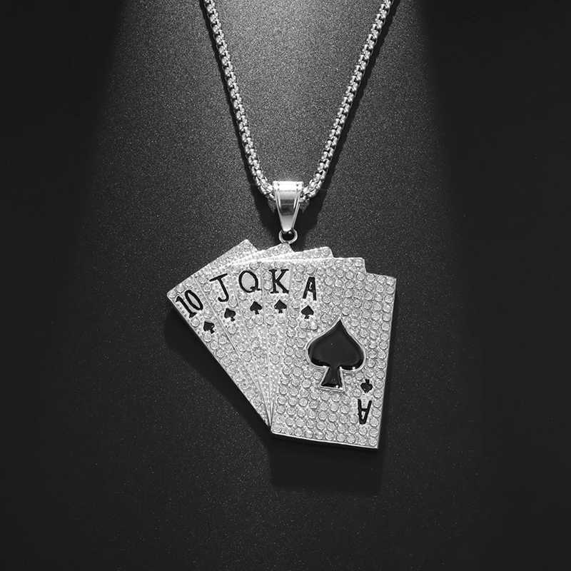 Fashion Trend Personality Hip Hop Punk Style Gold Plated Playing Cards Creative Unique Design Men Pendant Square NecklaceXJ250219