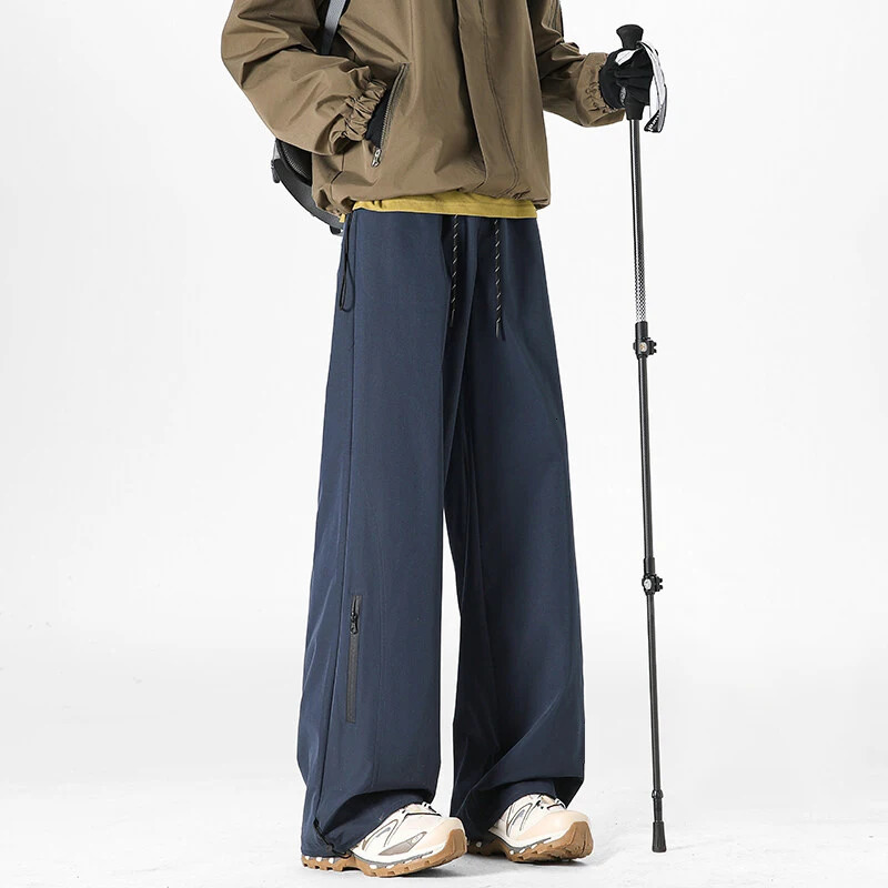 LAPPSTER Black Mens Outdoor Zipper Casual Jogger Pants Hiking Waterproof Pockets Y2k Windbreak Climbing Sweatpants Trousers 250220