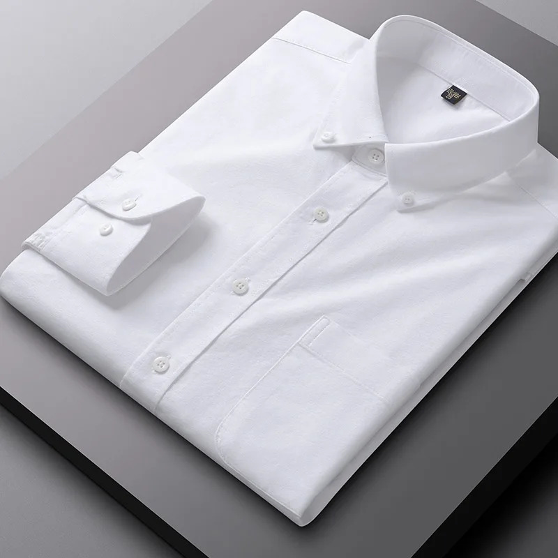 100 pure cotton mens business shirt casual button collar long sleeved breathable Oxford plaid work social S5XL 250220