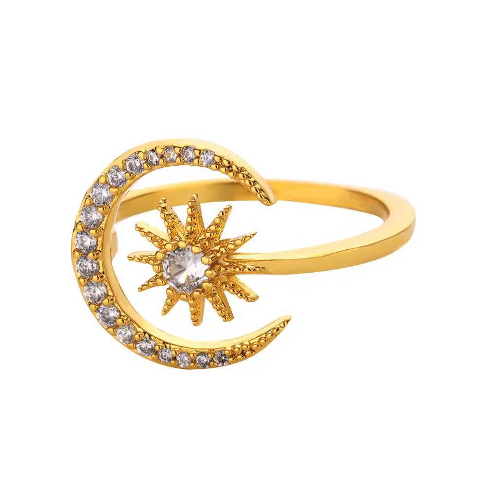 Dainty Zircon Stars Crescent Moon Rings for Wen Stainless Steel Gold Color Geetric Wedding Ring Aesthetic Wedding Jewelry X250220