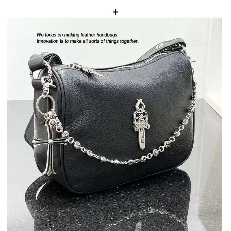 2024 Spring Season Genuine Leather Chicken Block Sword Cross Chain Niche Underarm Bag Unique Fashionable Shoulder Women
