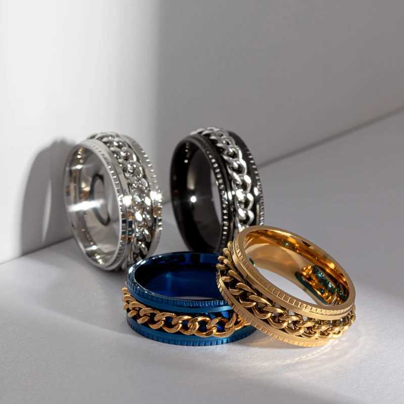 Titanium steel rotating chain ring used for warm mens rotating ring pressure reducing ring bottle opener ring gift ring X250220