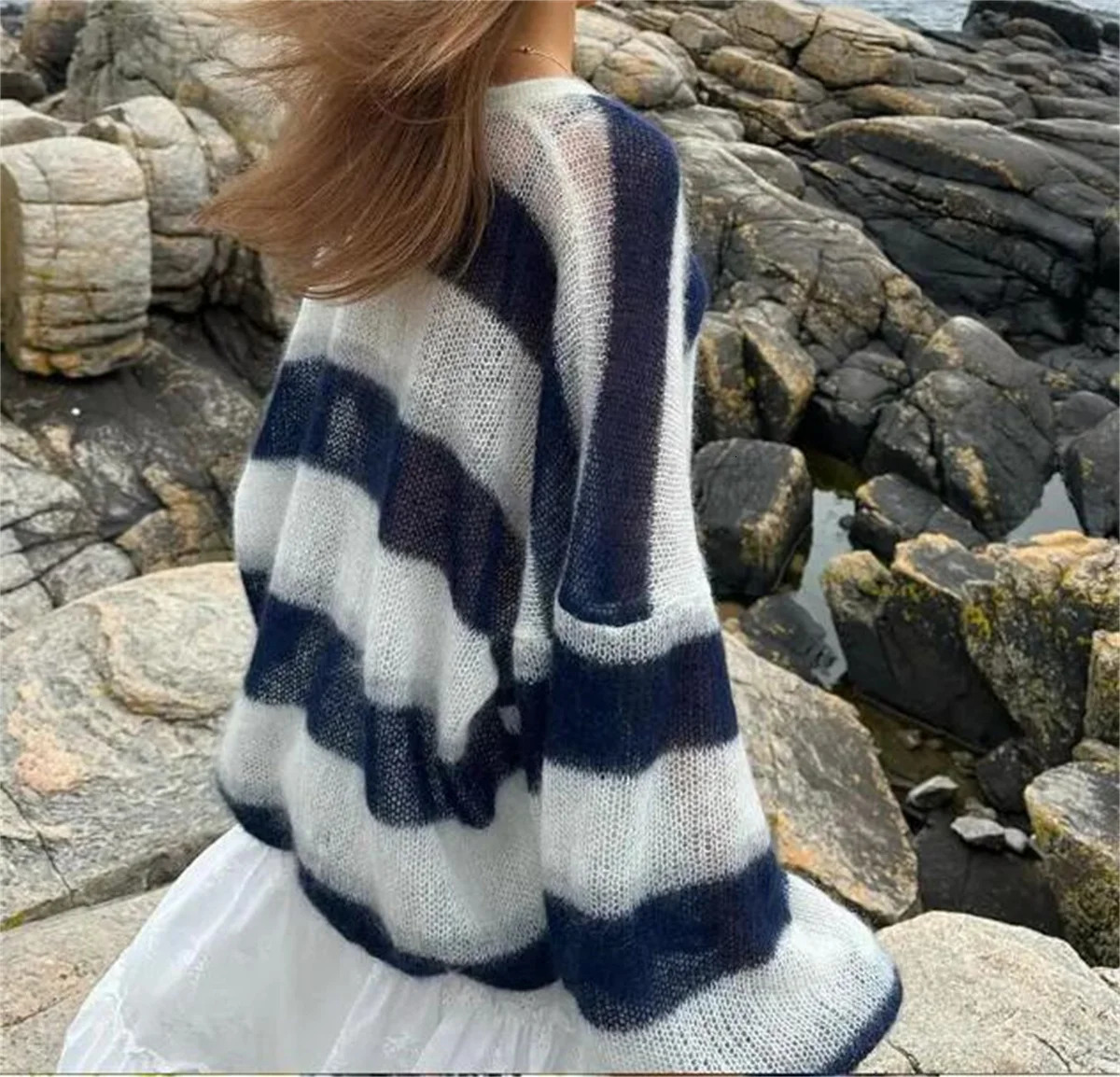 Striped V-neck Cardigan With Scarf Autumn Winter Women In Fashion Knit Sweater Loose Long Sleeve Coats Lady Chic Streetwear 250219